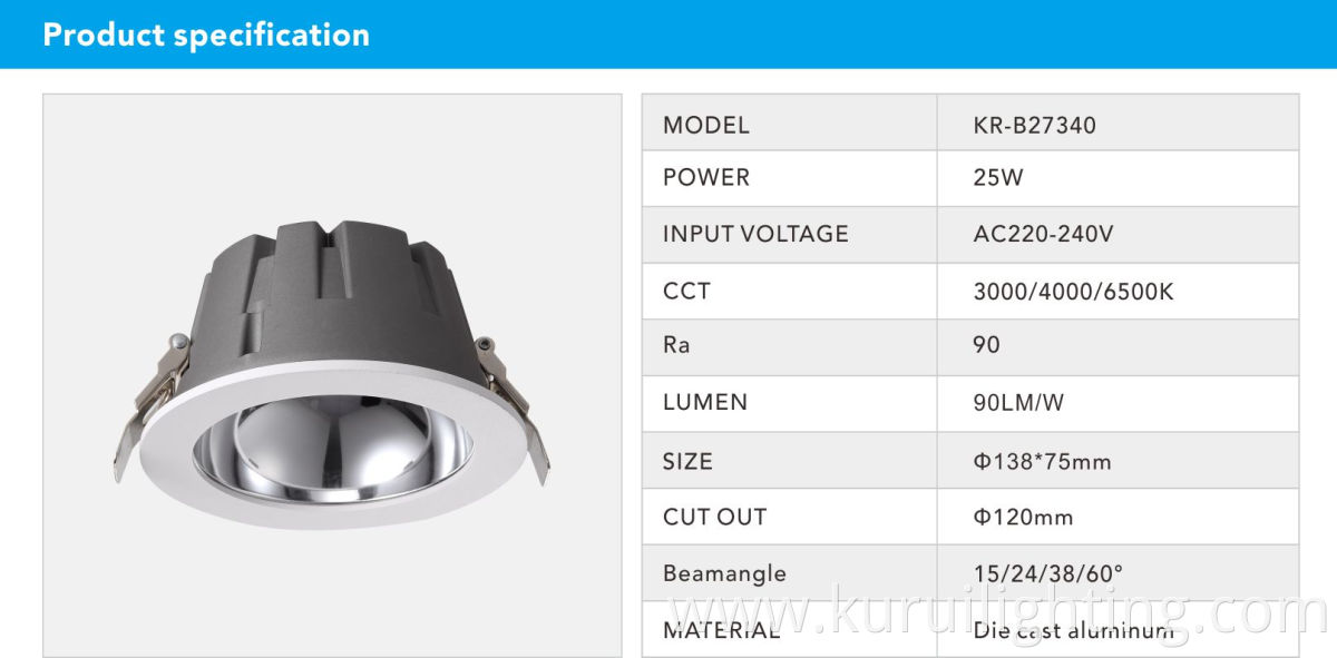 4 inch 25W recessed die-cast aluminum led round modular hotel down light spotlight